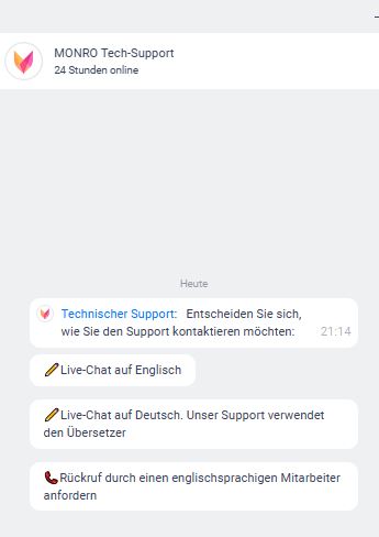 Monro Casino Support per Live-Chat kontaktieren