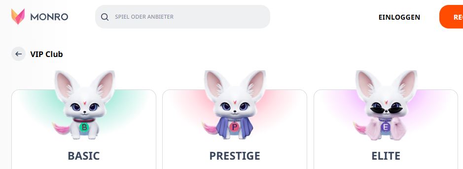 VIP Club Stufen Basic Prestige Elite entdecken